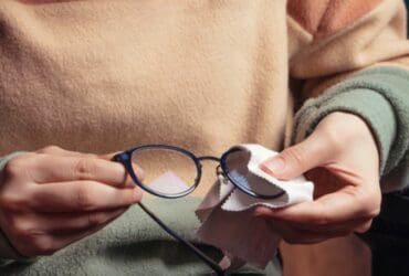 Un homme nettoyant ses lunettes